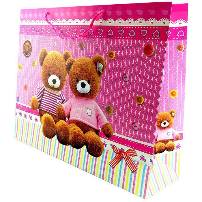 Пакет подарочный "Плюшевые мишки коричневые" Розовый