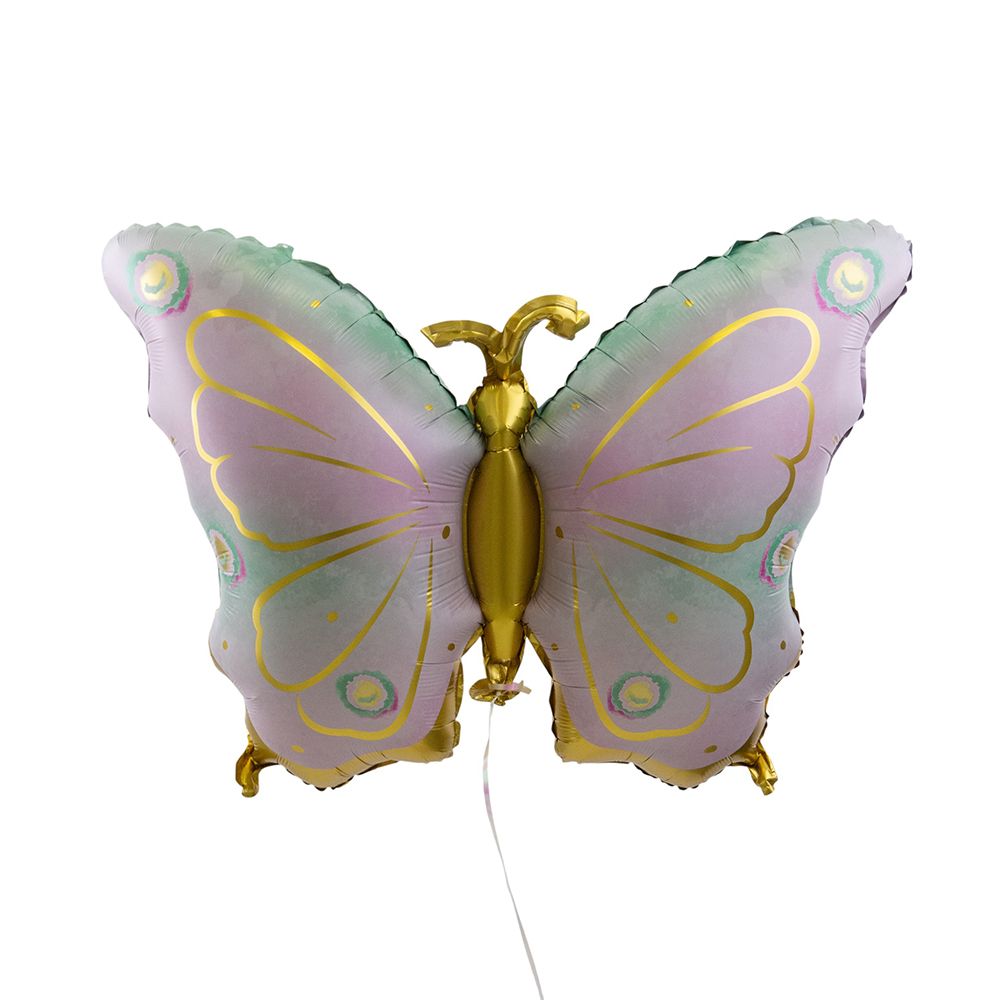 Бабочка нежная с золотом в упаковке, фольгированный шар