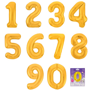 Цифра 0 Золото SLIM в упаковке, фольгированные шары