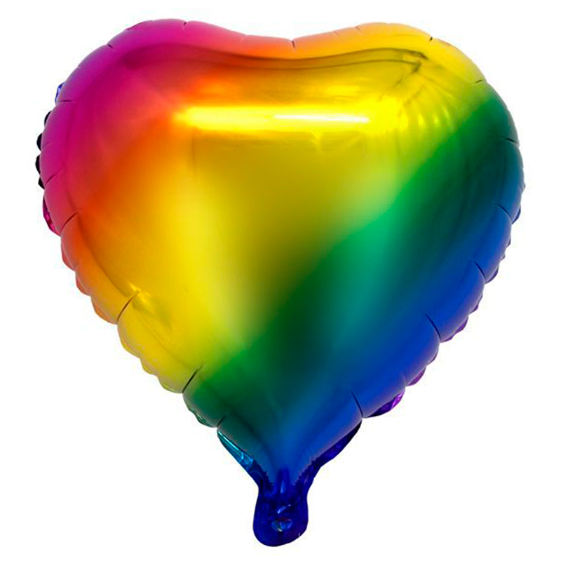 Сердце Радужный в упаковке / Rainbow, фольгированный шар