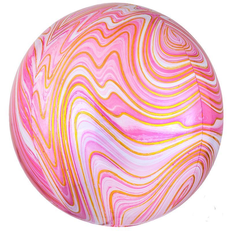 Сфера 3D Розовый Мрамор в упаковке / Pink Marblez, фольгированный шар