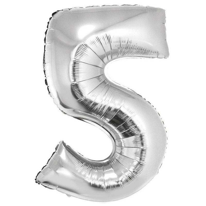 Цифра "5" Серебро в упаковке / Five, фольгированный шар