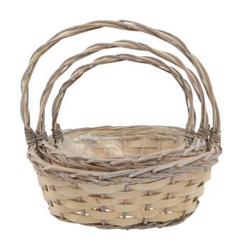 Набор плетеных корзин с ручкой 3 в 1. Ива, бежевая / большая 