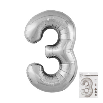 Цифра 3 Серебро SLIM в упаковке, фольгированные шары