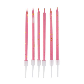Свечи тортово-коктейльные Розовые с золотом  с держателями