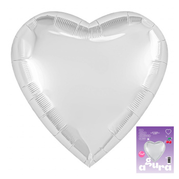 Сердце белый блеск в упаковке, фольгированный шар