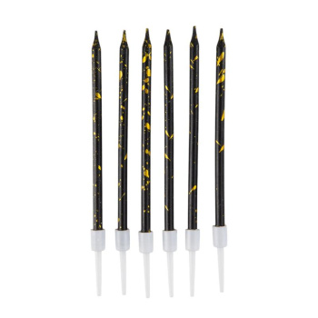 Свечи тортово-коктейльные Черные с золотом с держателями