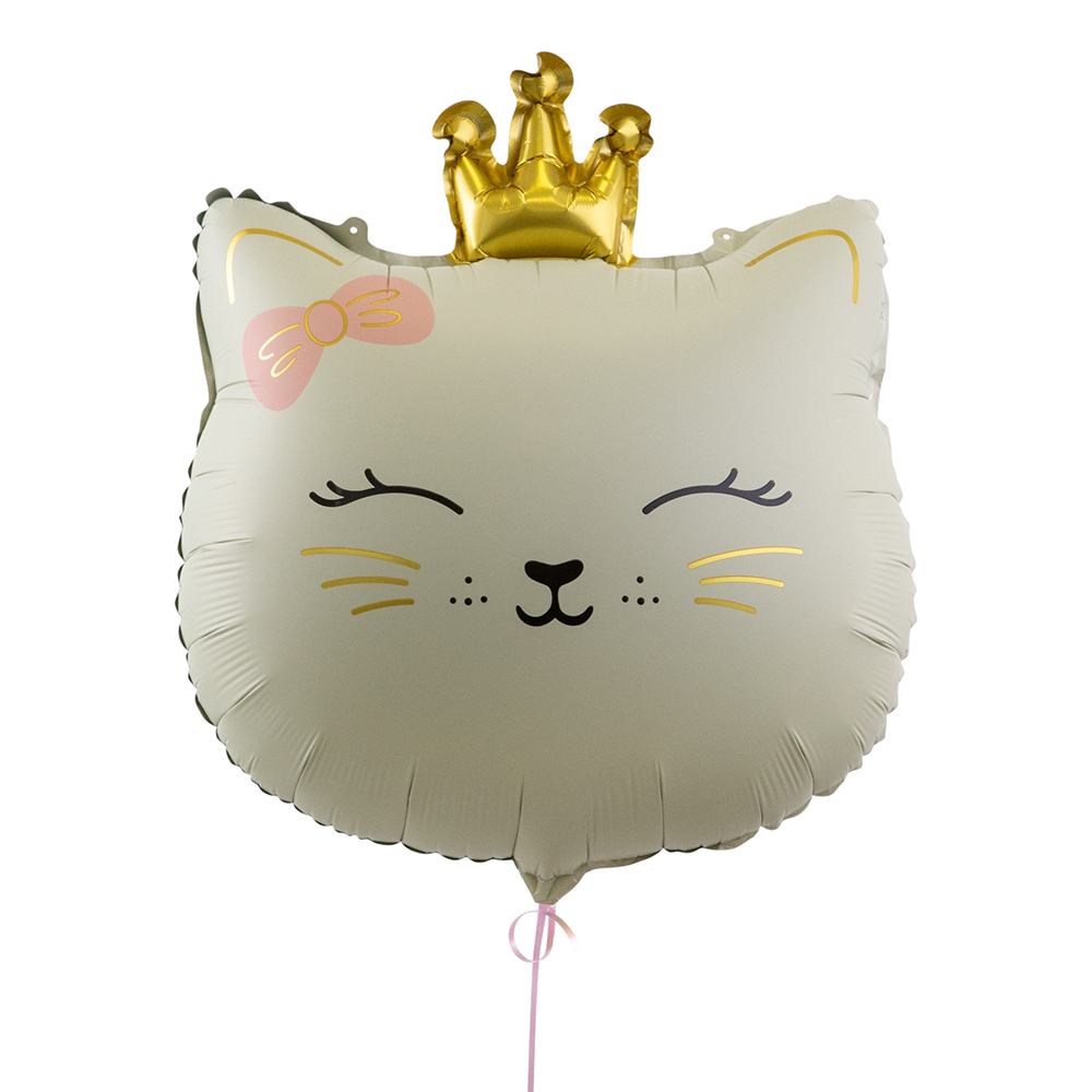 Котенок принцесса с короной, пудровый в упаковке, фольгированный шар