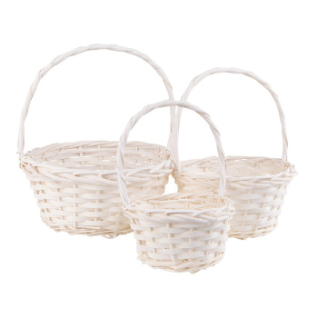 Набор корзин плетеных с ручкой 3 в 1. Ива, белый / большая
