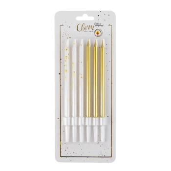 Свечи тортово-коктейльные Белые с золотом микс с держателями