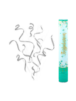 Пневмохлопушка "Поздравляем!" Серебряный серпантин с золотой печатью (тиснение)