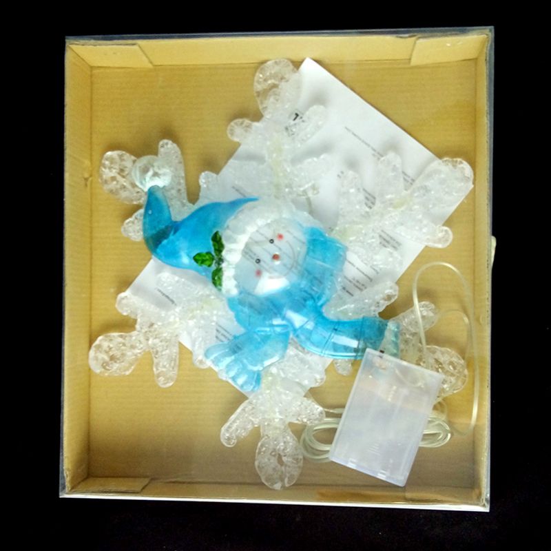 Фигура "Снежинка со снеговиком" Синий на батарейках / Белый акрил, 7 Белых led