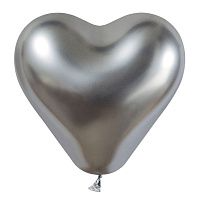 Сердце Серебро, Хром / Shiny Silver, латексный шар