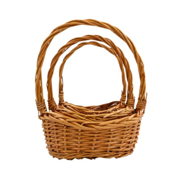 Набор корзин плетеных с ручкой 3 в 1. Ива, медовый / большая