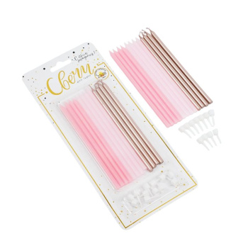 Свечи тортовые классические XL "Микс Металл" Розовый, нежно-розовый, роза голд металлизированные с держателями