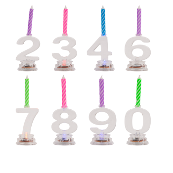Набор тортовых классических свечей с мигающим держателем Цифра "0"
