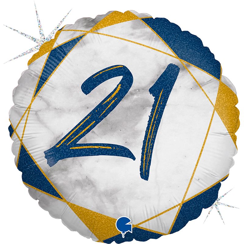 Цифра "21" Мрамор Синий, фольгированный шар