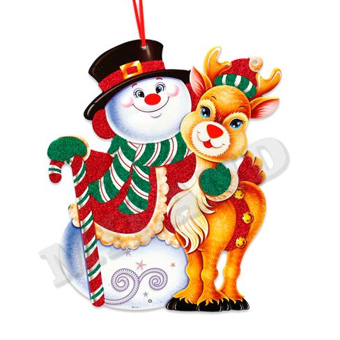 Новогоднее украшение-подвеска "Снеговик и олень"