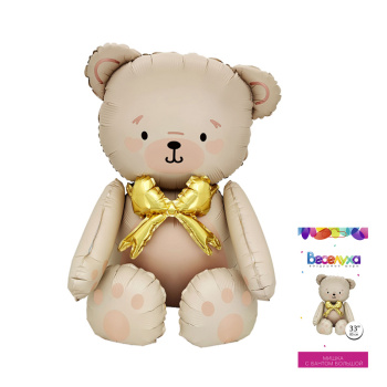 Мишка с бантом большой в упаковке, фольгированный шар