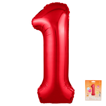 Цифра 1 Красная SLIM в упаковке, фольгированный шар