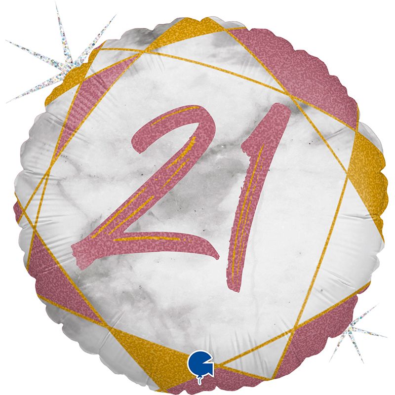 Цифра "21" Мрамор Розовое золото, фольгированный шар