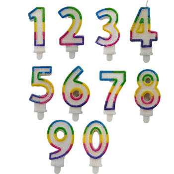 Свеча тортовая цифра "Разноцветный градиент" с глиттером 0