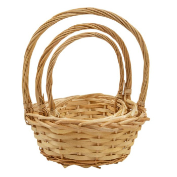 Набор плетеных корзин с ручкой 3 в 1. Ива натуральная / круг