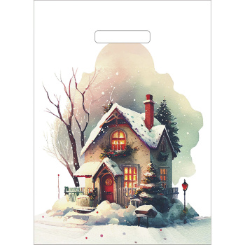 Пакет полиэтиленовый с вырубной ручкой «Рождественский домик»