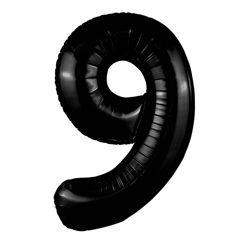 Цифра 9 Черная блеск Slim в упаковке, фольгированный шар