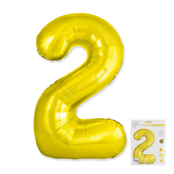 Цифра 2 Золото SLIM в упаковке, фольгированные шары