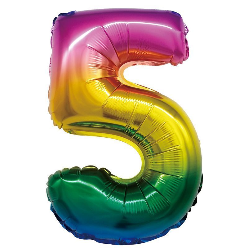 Цифра 5 Радуга в упаковке / Five, фольгированный шар