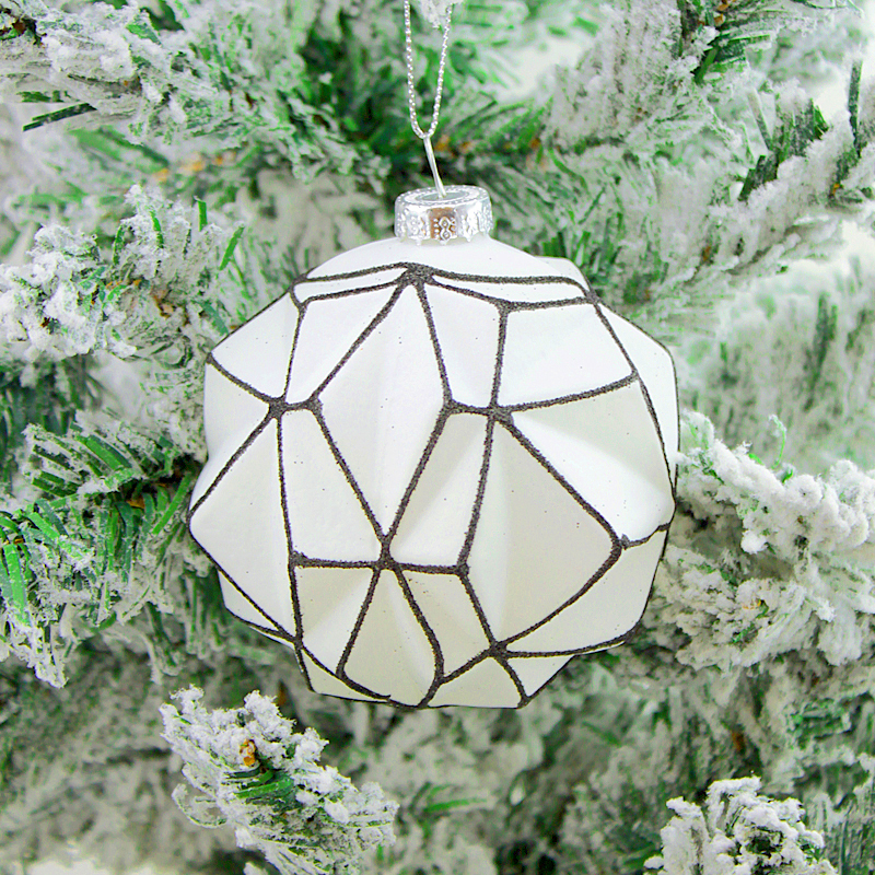 Новогодний стеклянный шар "Многогранник" Белый