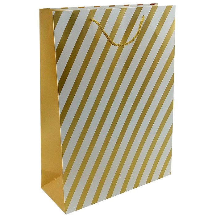 Пакет подарочный "Золотые полосы на белом" Тиснение фольгой