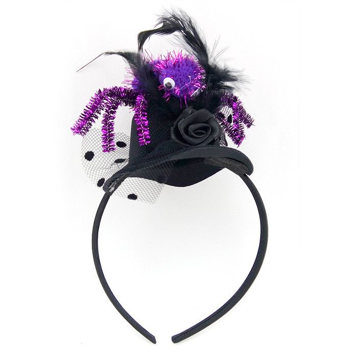 Ободок "Шляпка Черная" с фиолетовым паучком