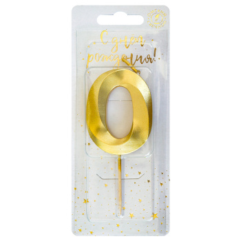 Свеча тортовая цифра 0 на шпажке "Витые" Золото