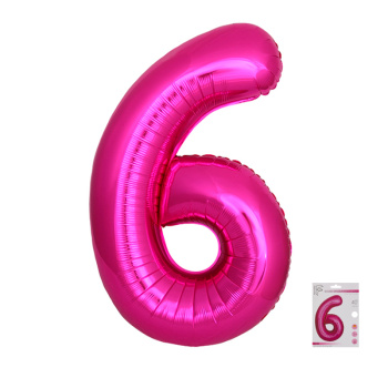 Цифра 6 Фуксия SLIM в упаковке, фольгированные шары