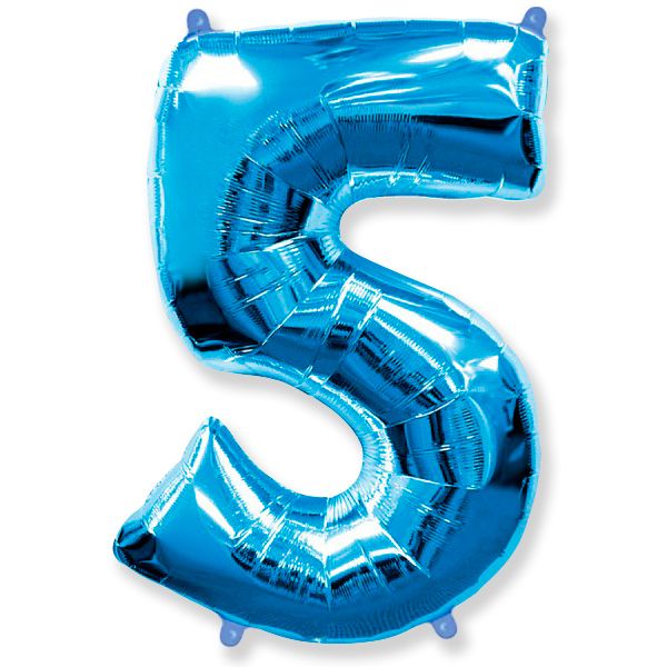 Цифра 5 Синяя / Five, фольгированный шар