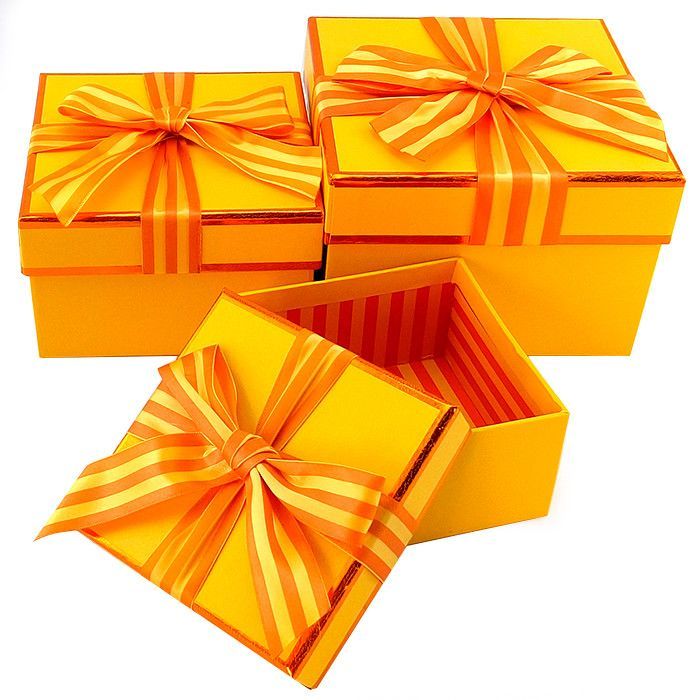 Набор подарочных коробок 3 в 1 "Полосатый бант" Желтый