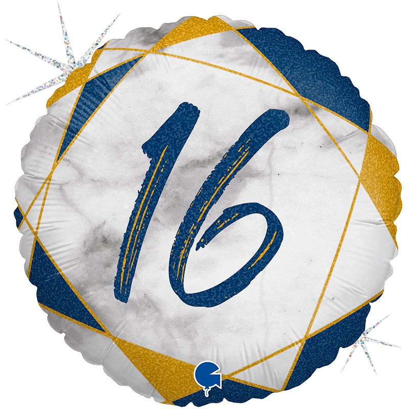Цифра "16" Мрамор Синий, фольгированный шар