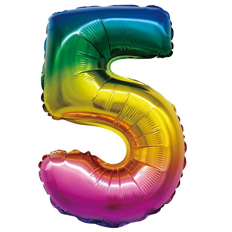 Цифра 5 Радуга в упаковке / Five, фольгированный шар