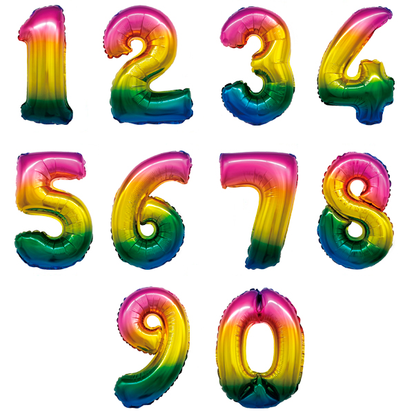 Цифра "9" Радуга в упаковке / Nine, фольгированный шар