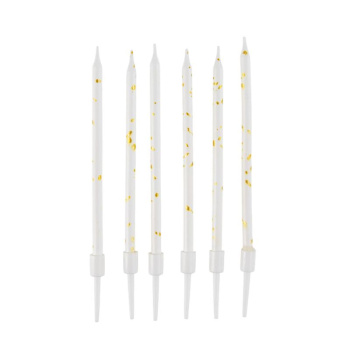 Свечи тортово-коктейльные Белые с золотом с держателями