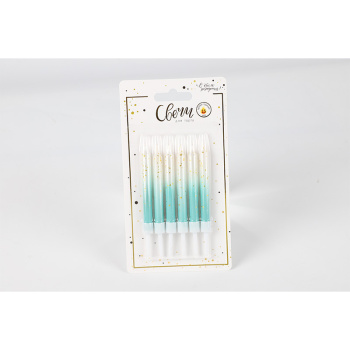 Свечи тортовые классические "Точки" голубой градиент с держателями