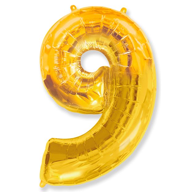 Цифра 9 Золото / Nine, фольгированный шар