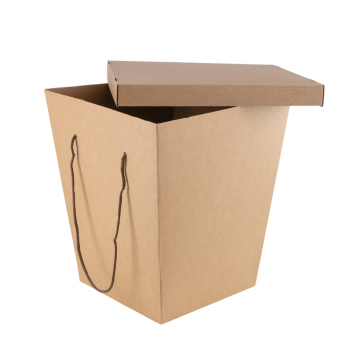 Коробка для цветов с крышкой и ручками Крафт