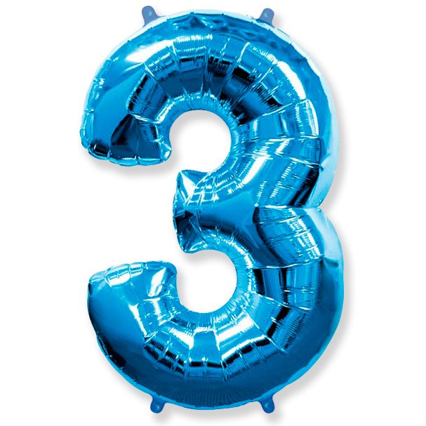 Цифра 3 Синяя / Three, фольгированный шар