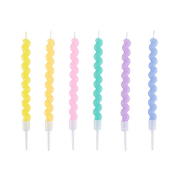 Свечи тортовые классические "Волна" с держателями, разноцветная пастель