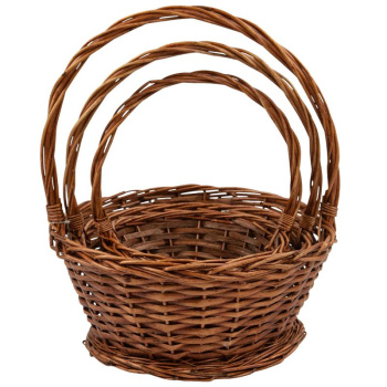 Набор плетеных корзин с ручкой 3 в 1. Ива, коричневая / большая 