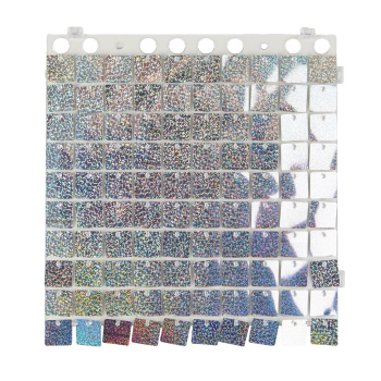 Декоративные панели с пайетками на прозрачной основе Квадраты, Серебро лазер