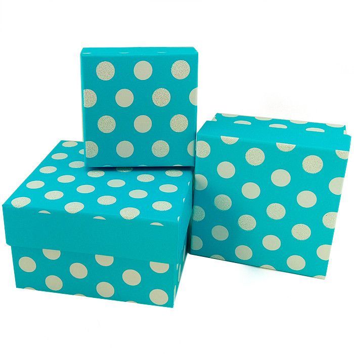 Набор подарочных коробок 3 в 1 "Большие кружки" с глиттером Бирюзовый / квадрат
